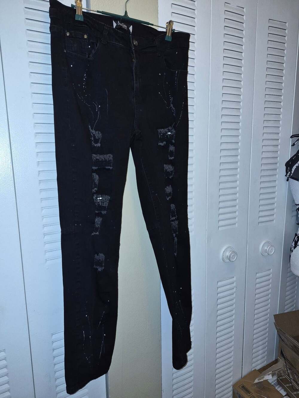 Topic Black Distressed Skinny Jeans with Paint Splatter Details